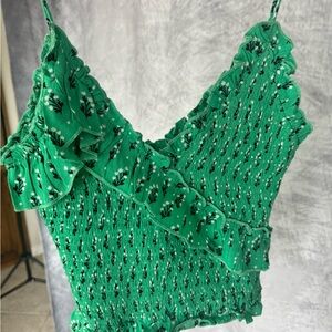 Green Floral Ruffle Smocked Women's Top
